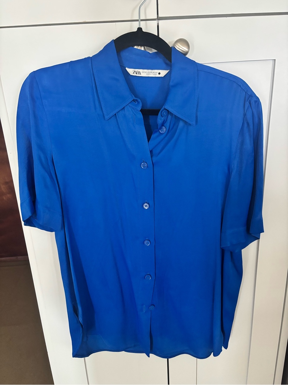 ZARA Bright Blue Short-Sleeve Button-Down Shirt